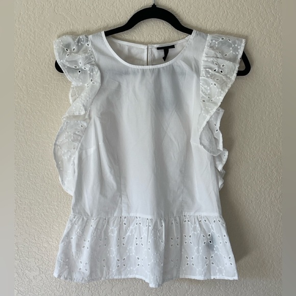 Who What Wear Tops - 0313 - WHO WHAT WEAR Women’s Small White Ruffle Details Blouse